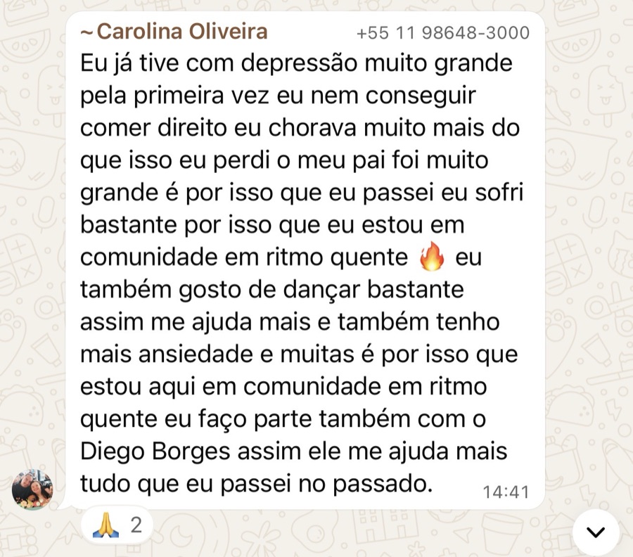 Depoimento de Carolina Oliveira sobre a comunidade Ritmo Quente