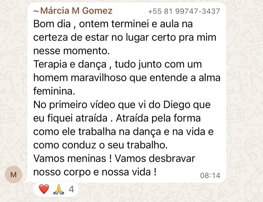 Depoimento de Márcia Gomez sobre terapia e dança